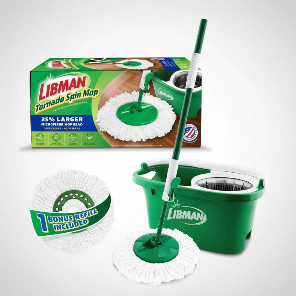 نظام ممسحة تورنادو الدوارة مع دلو عجلي - ألياف دقيقة فائقة الامتصاص للخشب الصلب والبلاط والأرضيات المصفحة
