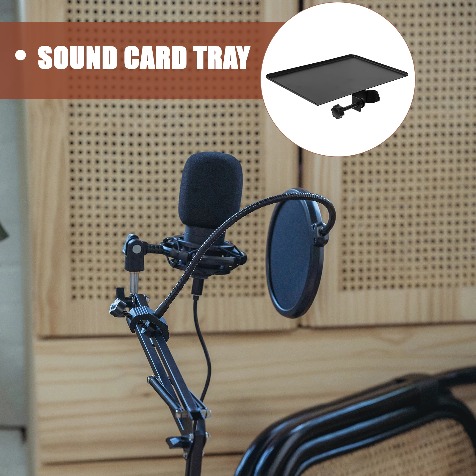 

Sound Card Tray For Live Broadcast Plastic Microphone Stand Holder Clip On Rack Mic Storage Shelf Movable Sound Card