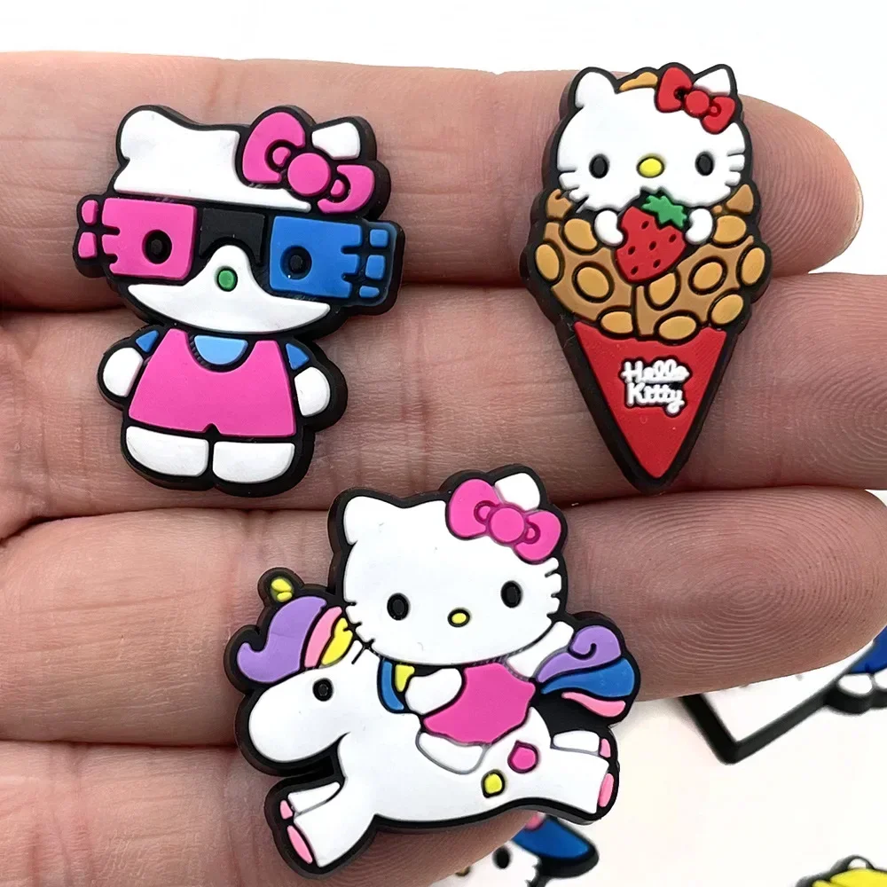 10Pcs/set Cute Hello Kitty Shoe Croc Charms Cat Accessories Decoration Cartoon Animal for Hello Kitty Sanrio Women Children Gift