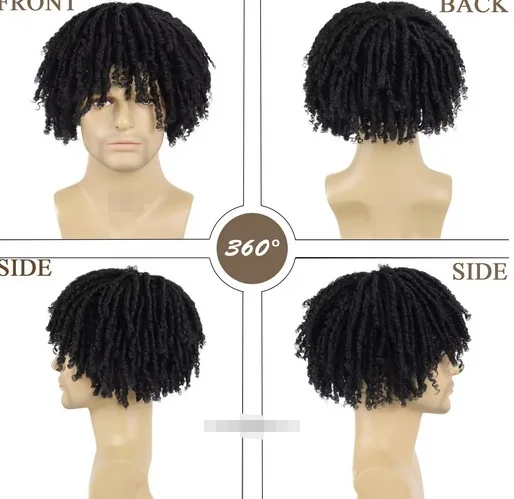 Synthetic Short Dreadlock Braided Half Wig Black/Brown/Blonde Afro Men's Wig Toupee Wig with Clip for Black Men Women