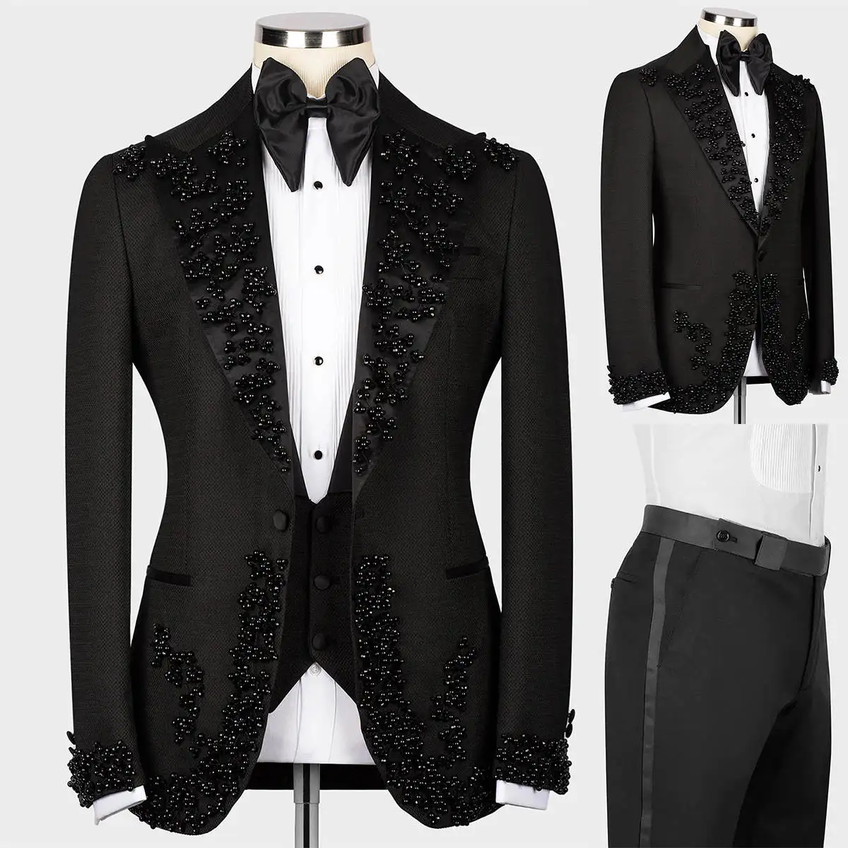 

Wedding Groom Tuxedo for Man Peaked Lapel One Button Handmade Beading 2 Pieces Blazer Pants Special Occasions Evening Party
