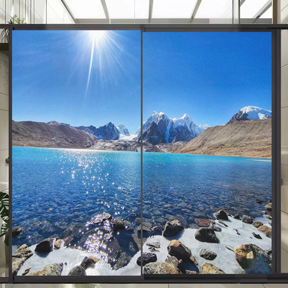 Static Cling Privacy Window Film Heat Control UV Blocking Window Glass Sticker Frosted Lake Pattern Window Tint