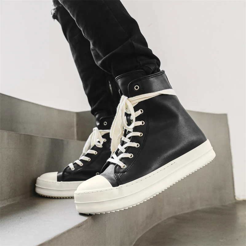 Niche trendy couple leather retro high top casual sports high street board shoes