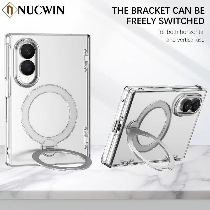 Funda transparente magnética con soporte giratorio de 360° para Samsung Galaxy Z Fold 8 Ultra Z Fold 8, incluye protector de pantalla 3