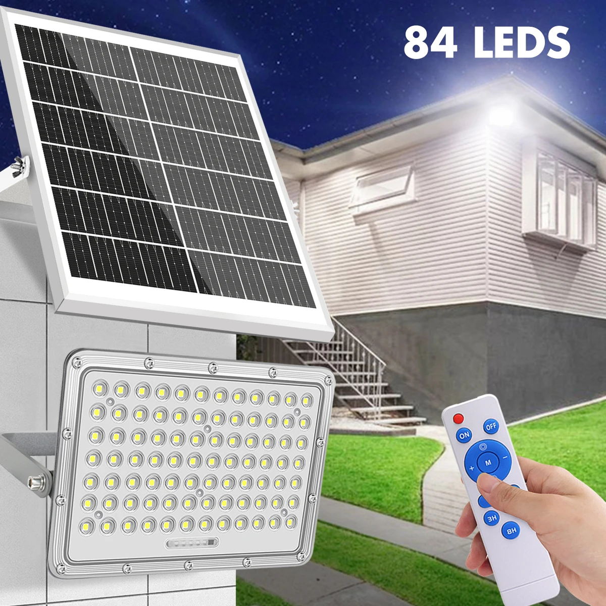 

200W LED Solar Flood Lights Street Flood Light Outdoor IP65 Waterproof with Remote Control Security Lights for Yard Garden Barn