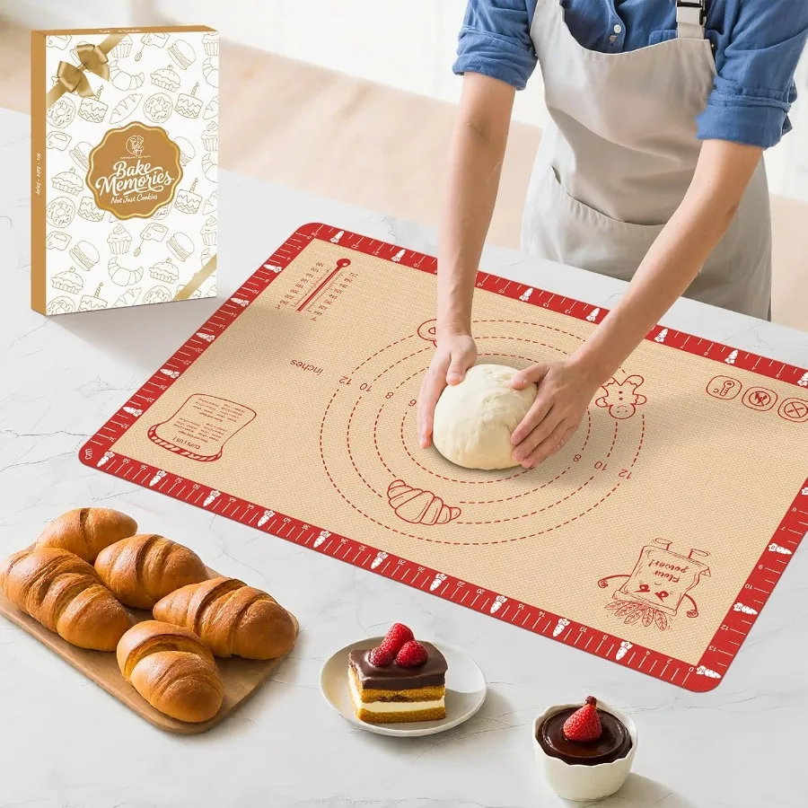 

Extra Thick Silicone Baking Mat with Recipes 26x16 ih Non Stick Pastry Mat with Measurements for Sourdough Macarons Bread Pizza