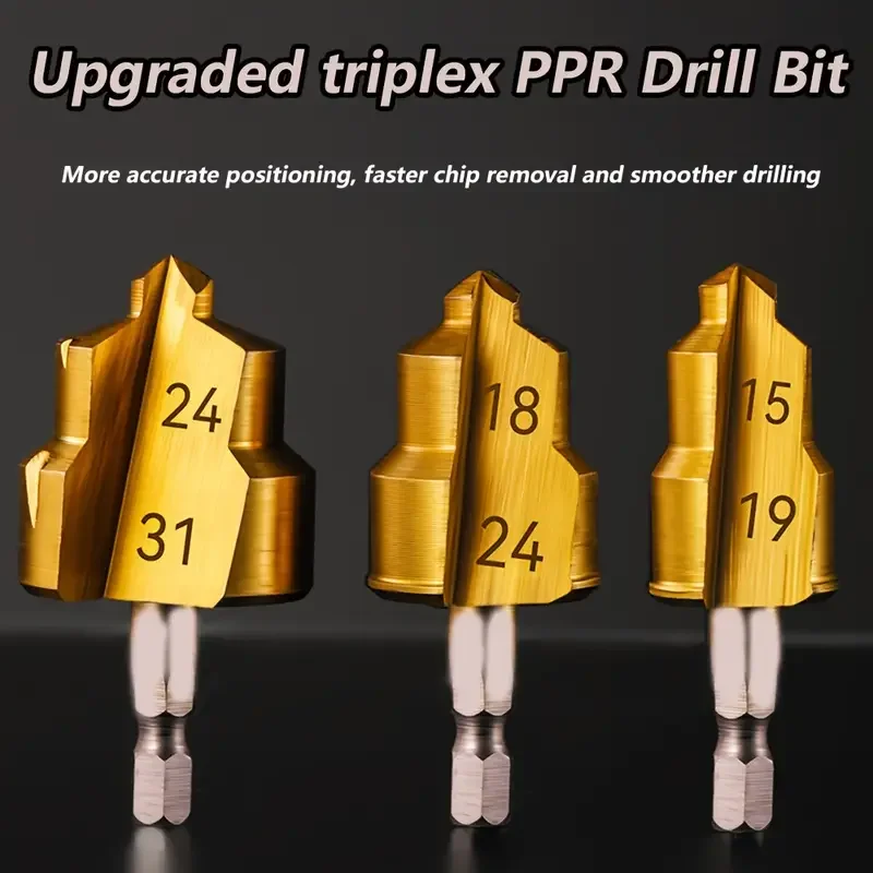 3pcs Lifti Reamer Drill Bits Set-Precision Drill Bit Tools for Enhanced Performance For Water PVC Pipe Expander Connector Repair