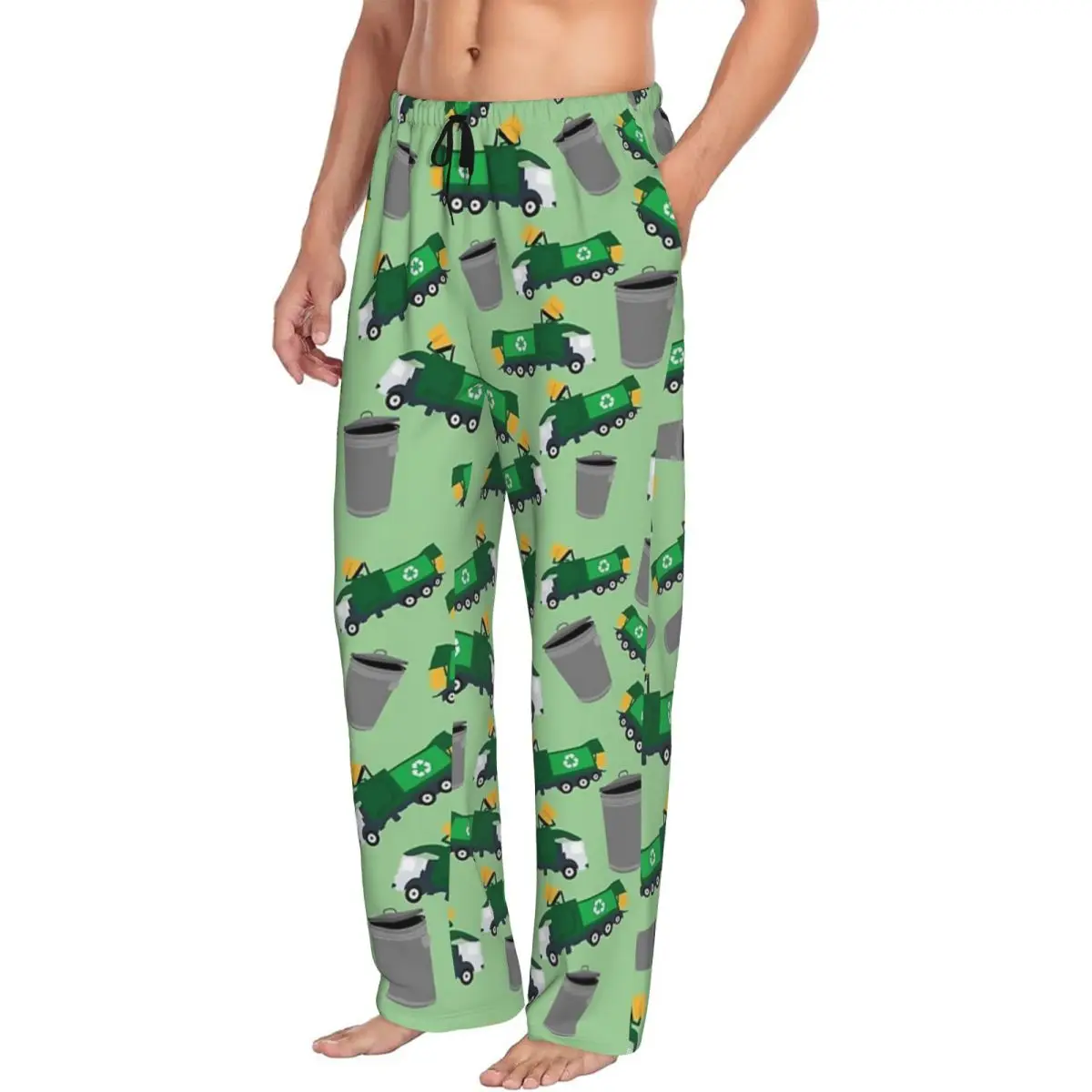 Custom Recycling Garbage Truck Pattern Men Pajama Pants Lounge Sleep Sleepwear Bottoms with Pockets