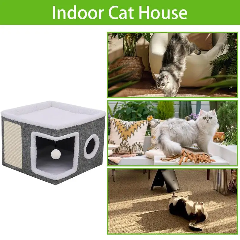 Cat Beds For Indoor Cats Semi-Closed Covered Cat Bed Cat Houses And Condos Warm Cave Nest Thermal Cat Bed House For Pets Cats