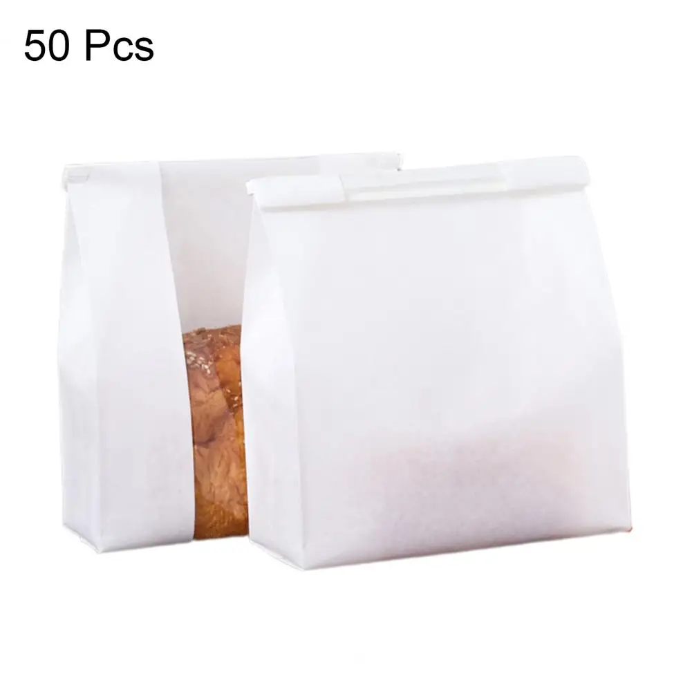 Window Bread Bags Bakery Storage Solution 50pcs Food-grade Kraft Paper Bread Bags with Window for Bakery Durable for Toast