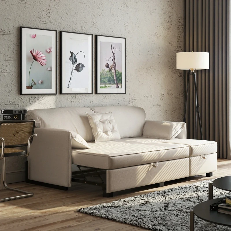 Modern tufted fabric folding sofa cum bed wholesale hotel living room stretchable pull futon sofa