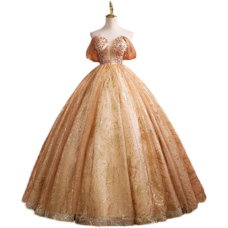 Luxury Strapless Beaded Sequin Ball Gown Quinceanera Dress Lace up Back Party Vestido De 15 Anos for Girls