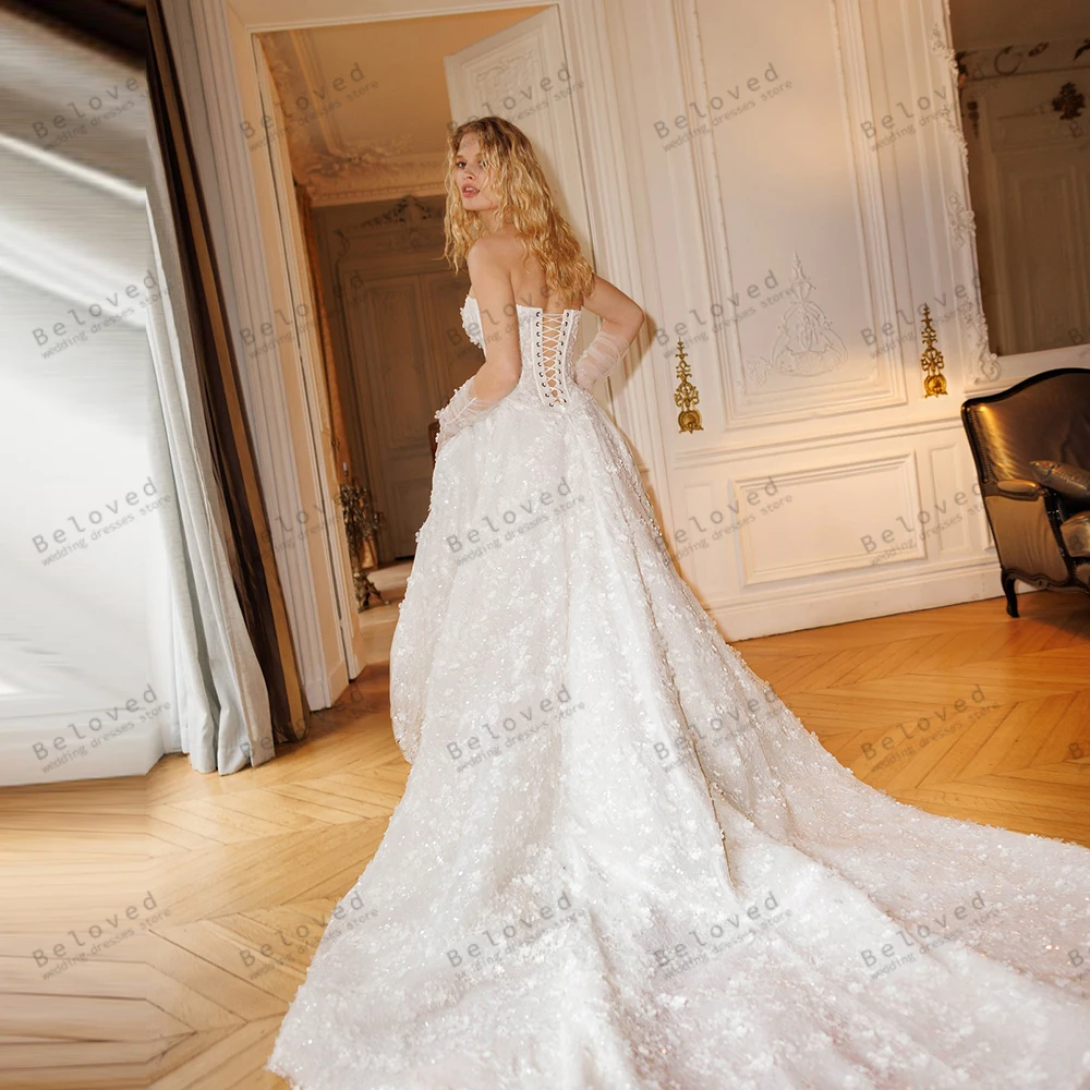 فساتين زفاف رائعة A Line تول متدرج زي العرائس دانتيل زينة بدون أكمام بدون ظهر فيستدوس دي نوفيا مخصصة 2026 #2