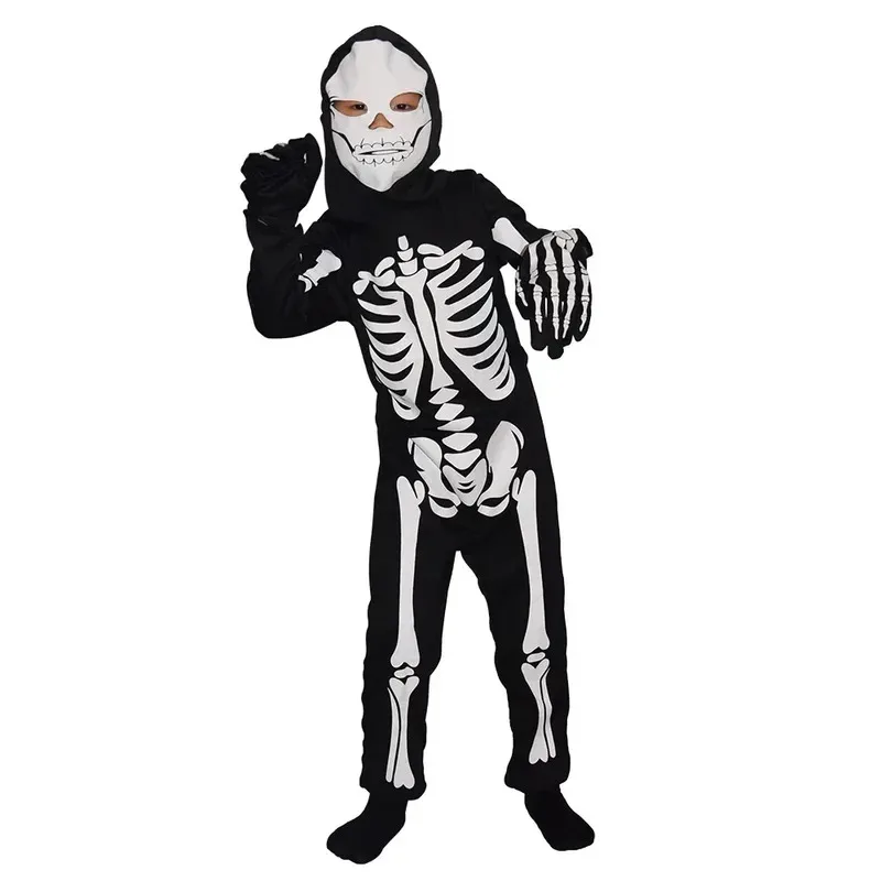 Halloween Children Skeleton Costume Skeleton Ghost Cosplay Costume Role Playing Horror Theme Dance Party Ghost Costume Jumpsuit