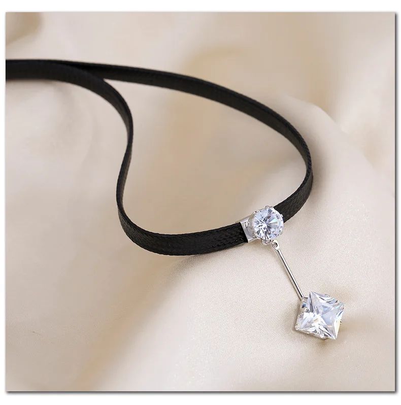 Colar curto vintage quadrado de zircão, colar, corrente de clavícula, cinto romântico