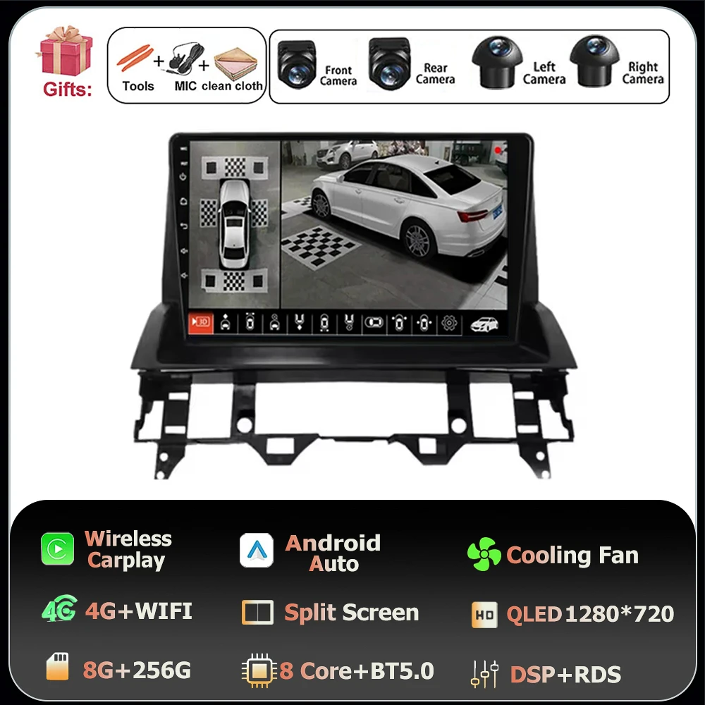 Scherm QLED Carplay Auto Voor Mazda 6 2002 2003 2004 2005 2006 2007 2008 Android 16 Autoradio Multimedia Video speler GPS WIFI 4G