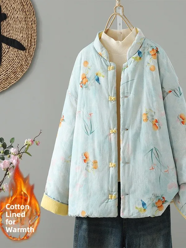 

Новое китайское хлопково-льняное двустороннее пальто свободного кроя с пуговицами в стиле Тан, женственное, прямого силуэта