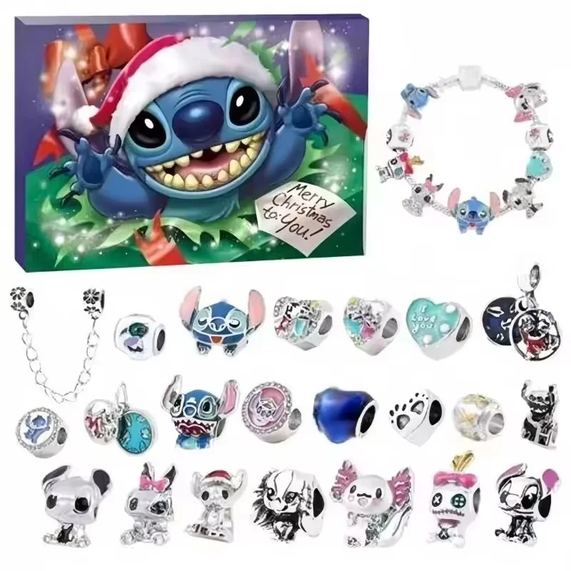 New Stitch Mickey Christmas Advent Calendar Bracelets 24 Days Xmas Countdown Calendar Diy Jewelry Making Kit Girl cute Xmas Gift