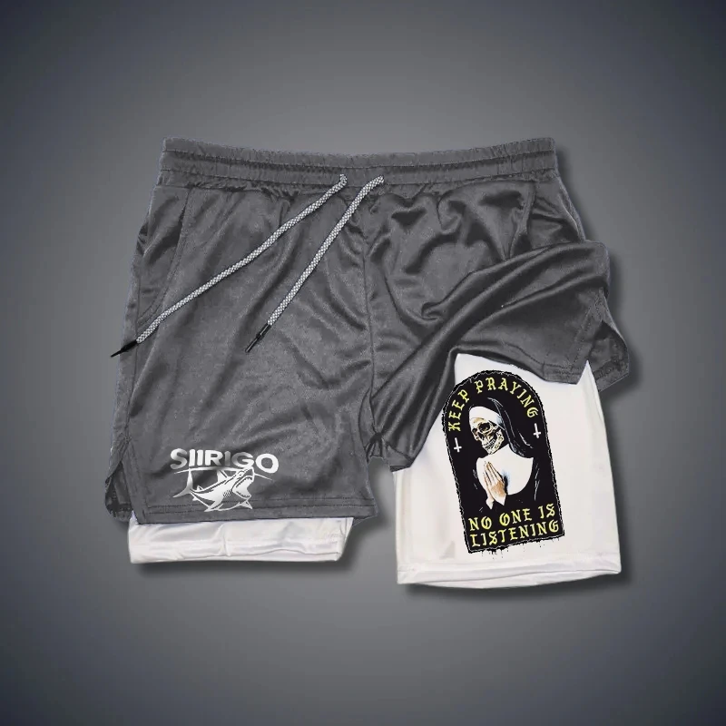 European And American Fashion Trend Sports Double Layered Shorts For Men\'s Training Fake Two Basketball Rnning Fitness Shorts