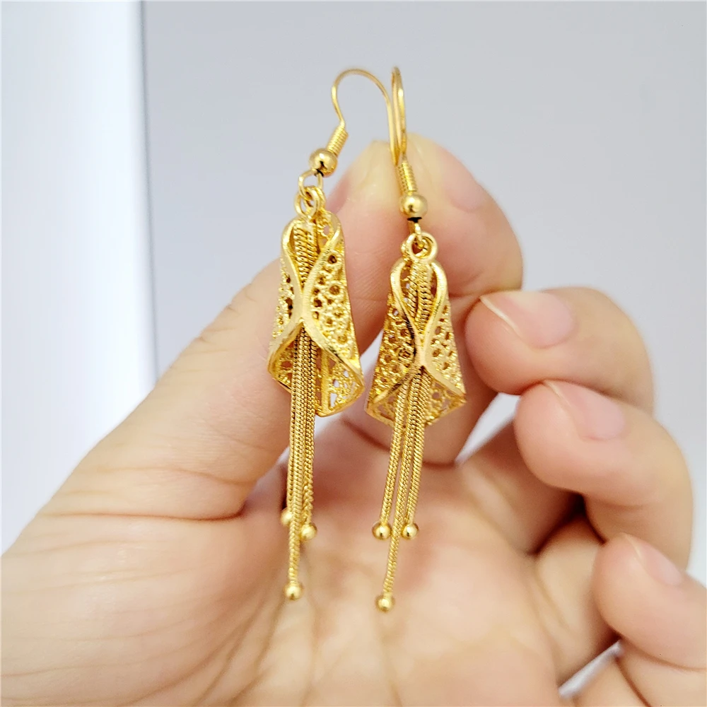 Gold Color Charm Earrings For Women Long Tassel Dangle Earing Brincos Pendientes Mujder Fashion Jewelry Party Gifts Wholesale