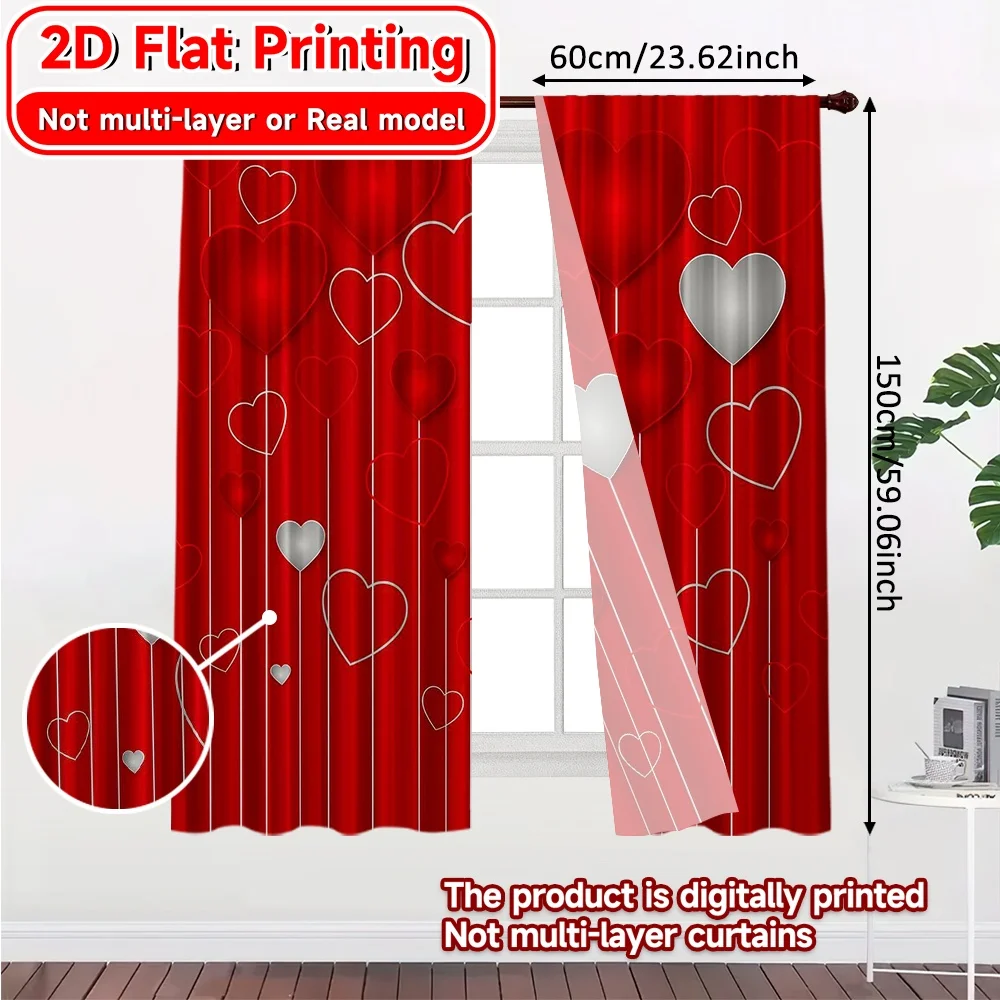2D Flat Printing,2pcs Heart Balloons Bliss Modern Curtains&Window Treatment Versatile Durable Polyester Curtains Versatile All