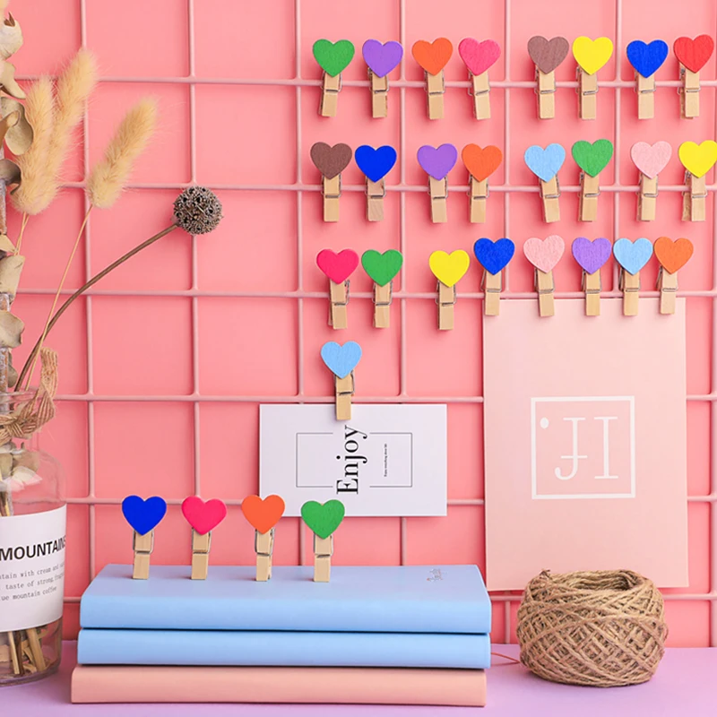 50pcs Log Wooden Clothes Photos Picture Clips String Clamp DIY Hanging Pictures Decoration Photo Binder Display Room Wall