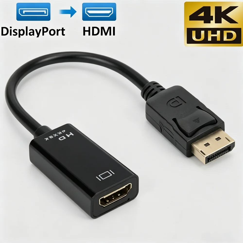 HD 4K DisplayPort to HDMI-compatible Adapter Cable Converter Male DP to Female HDMI-Compatible Video Audio For TV PC Projector