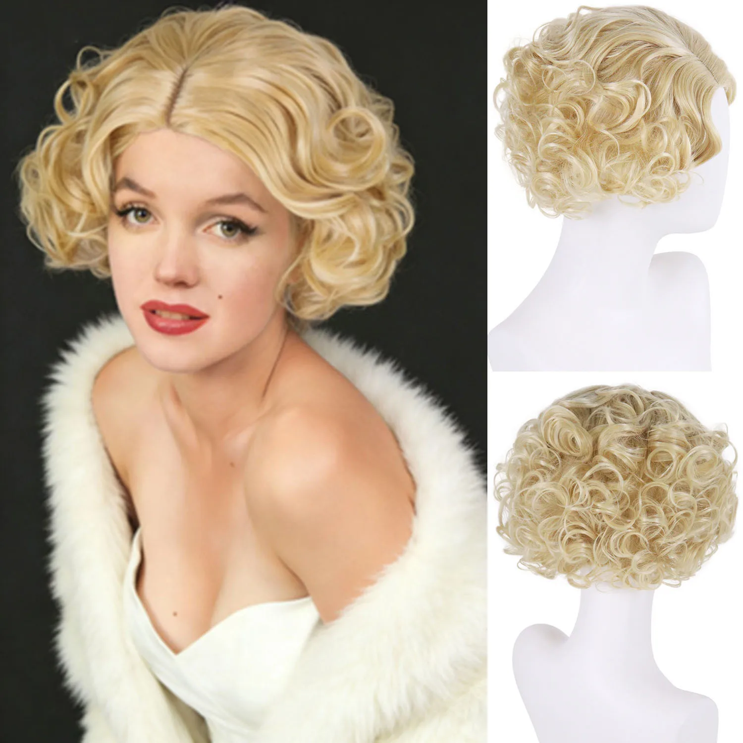 

Синтетический женский классический короткий парик в винтажном стиле, парик для косплея, крупные волны, парик в стиле 80-х, платиновый блонд, для Хэллоуина и костюмированных вечеринок
