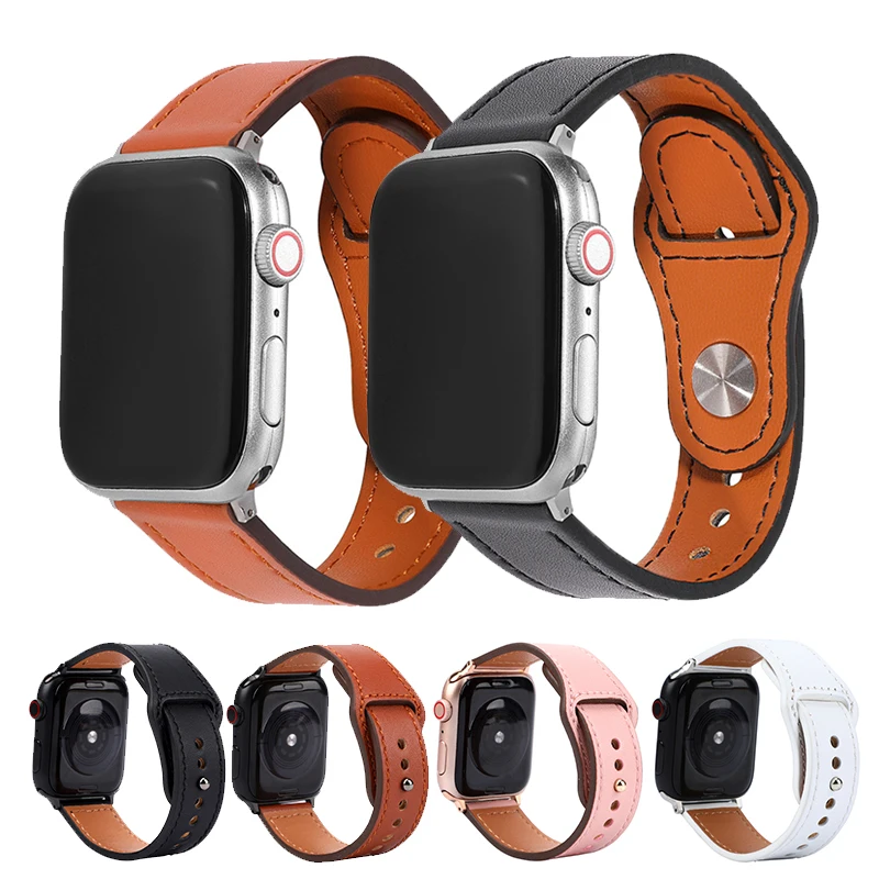 Pulseira de couro Para Apple Watch 44mm 42mm 38mm 40mm Para Apple Watch Acessórios iWatch SE 7 6 4 3 Pulseira