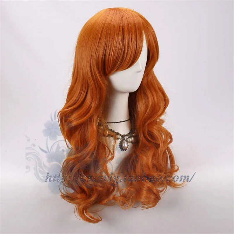 Anime Nami Synthetic Orange 60cm Long Curly Hair Cosplay for Adult Halloween Party Carnival Role Play Wigs + A Wig Capv;2,r'6;t.