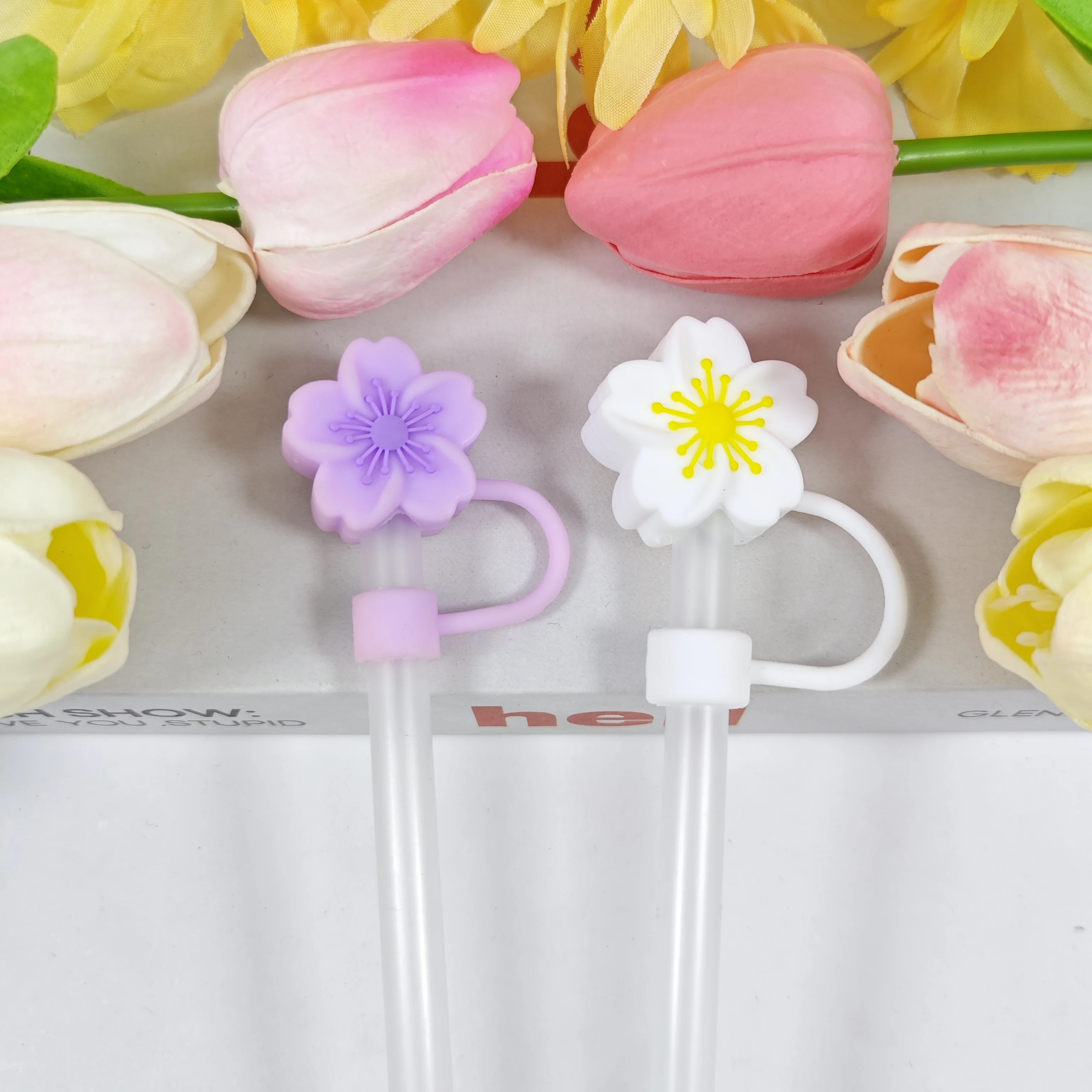 New Silicone Flower Straw Cap Protective Case