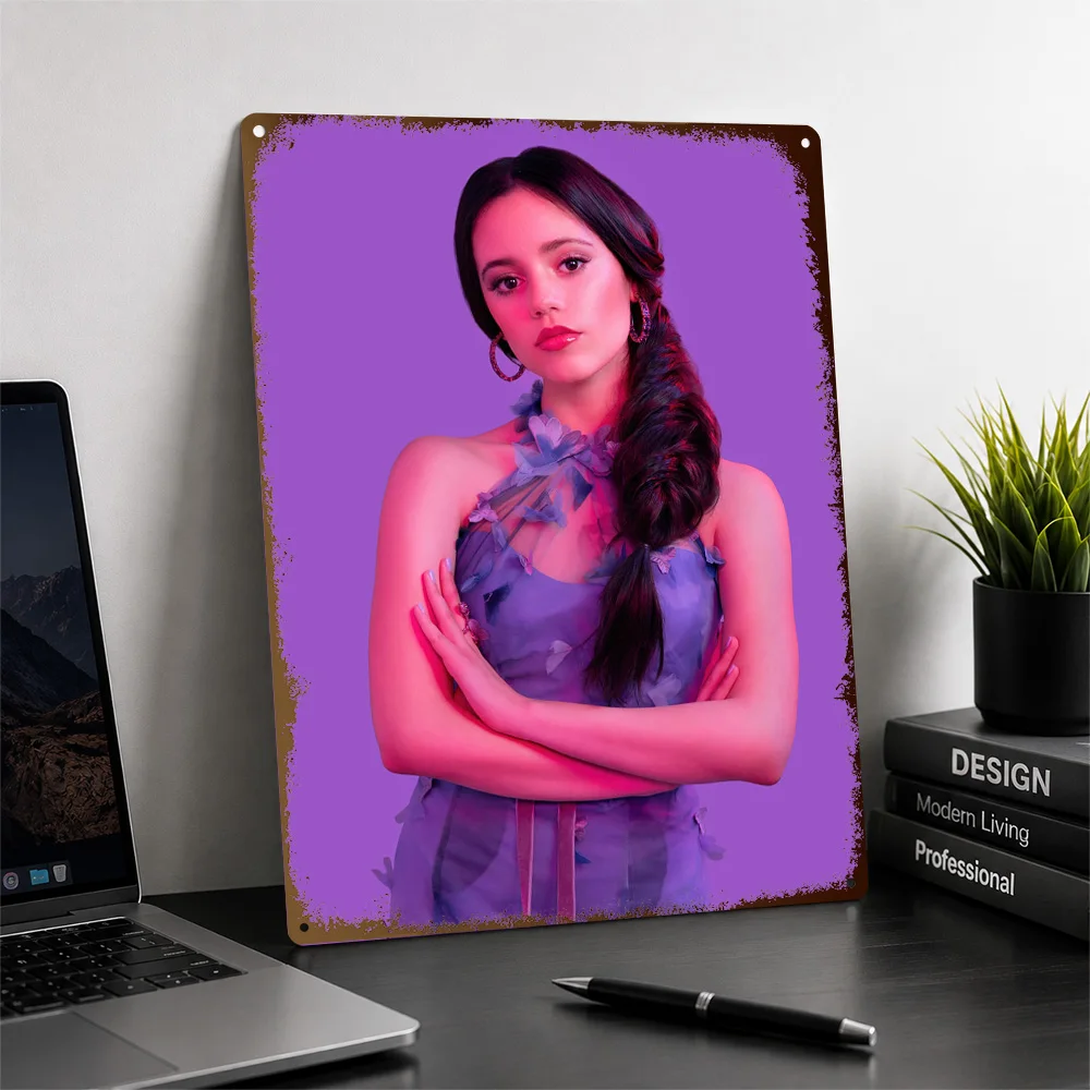 Jenna Ortega In Purple Dress Aluminum Poster Customized Metal Tin Sign Bold Studio Style Wall Art Loved By Portrait Collectors