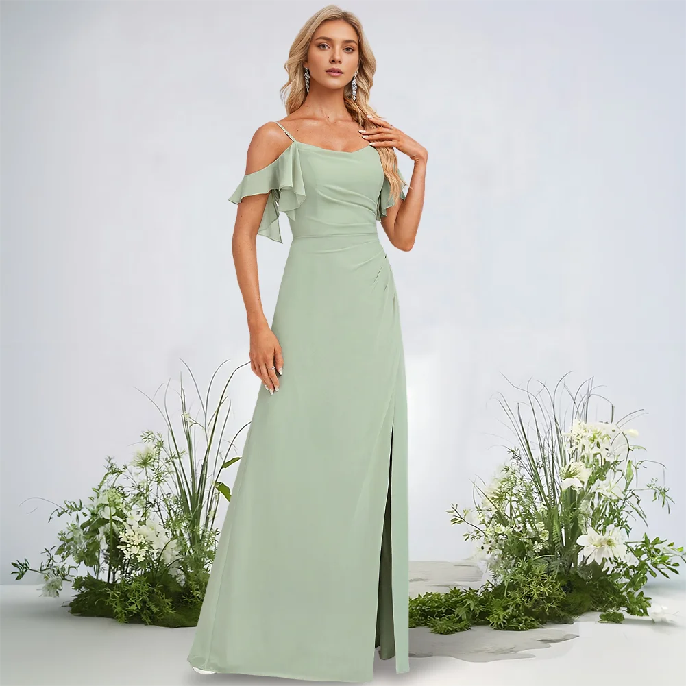 

Elegant Lavender Bridesmaid Dresses Wedding 2025 A-Line Cold Shoulder Floor-Length Chiffon Gowns Cocktail Guest Evening Events