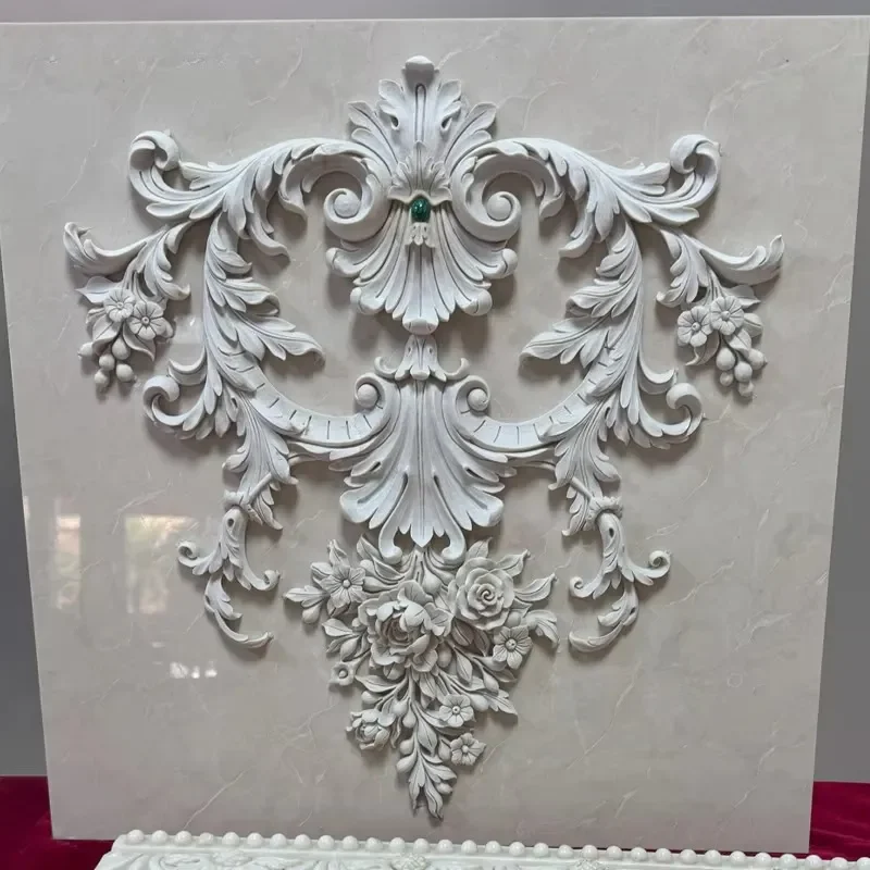 Premium Flower Wall Natural Marble Sculptures Hand Carved 3D Pattern Stone Statue Hotel Villa Decoration