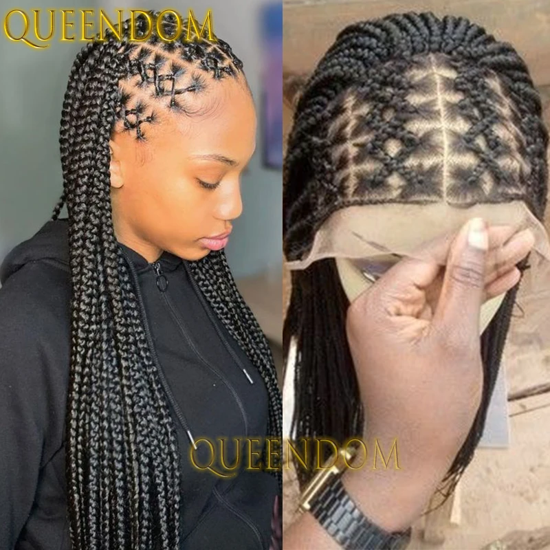 

Synthetic 360 Full Lace Criss Cross Braid Wig 36 Inch Jumbo Cornrow Plaits Braids Wig for Black Women Distressed Box Braided Wig