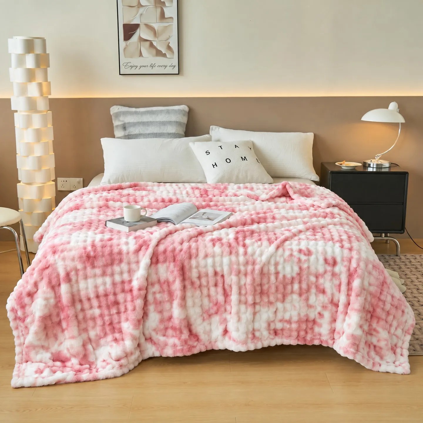 Fashion Tie Dye Bubble Plush Blanket Soft Artificial Rabbit Fur Throw Blanket for Sofa Bed Spring Autumn Warm Office Nap Blanket