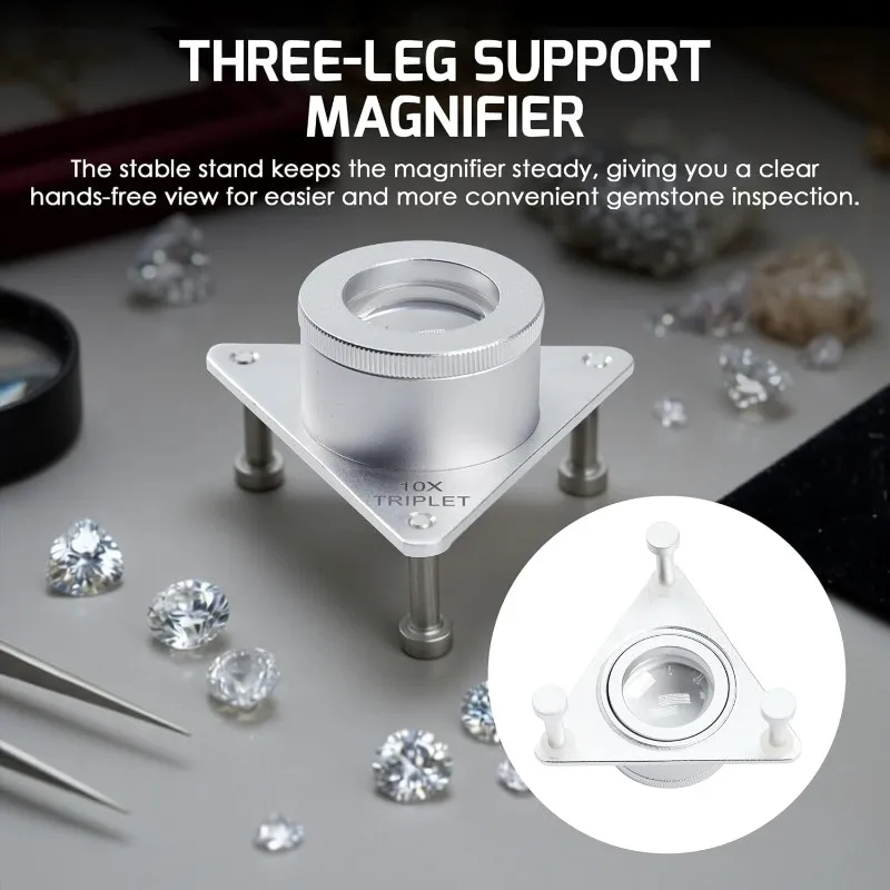 A69E10X Triplet Loupe Magnifier, Desktop Jewelry Loupe With 3 Legged Stand,21Mm Optical Lens With Adjustable Focal
