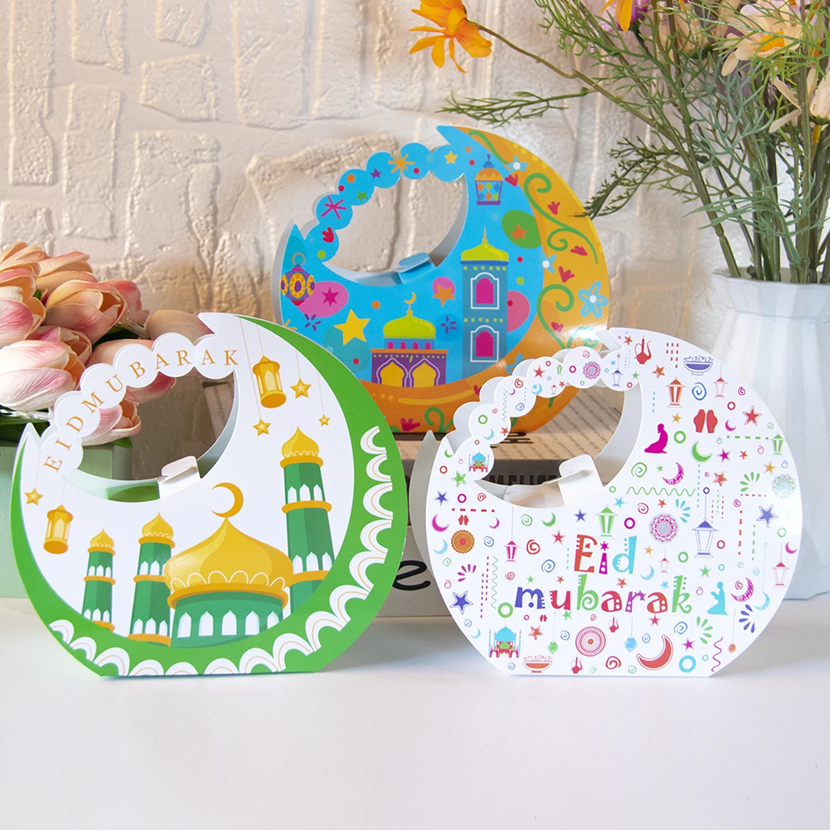 4Pcs Eid Mubarak Moon Portable Packaging Boxes Muslim Islamic Festival Party Decorations Gifts Boxes Ramadan Kareem Supplies