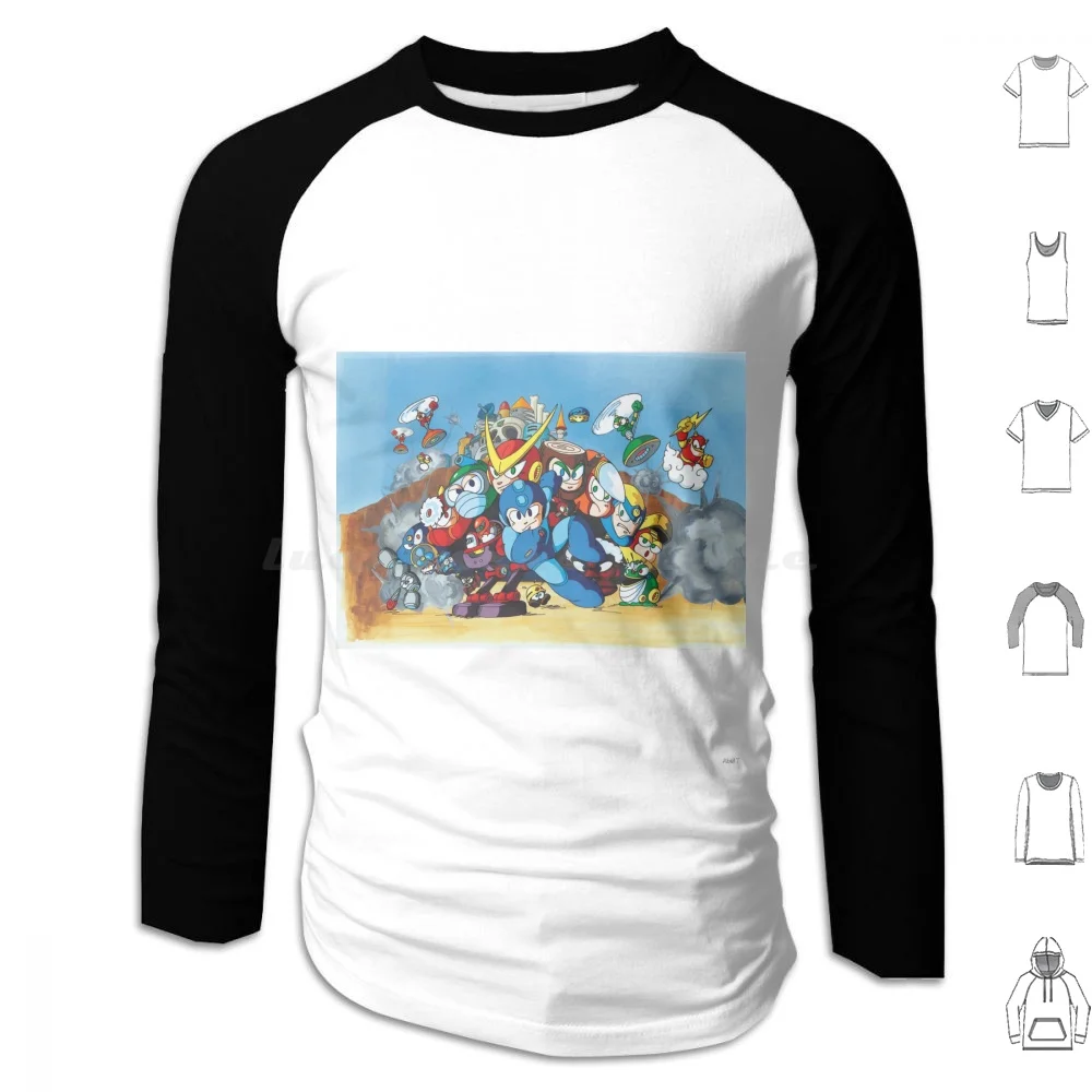 Sudadera con capucha clásica Megaman 2 de algodón de manga larga Megaman 2 Stage Select Megaman 2 Rockman 2 Rockman Megaman Mega Man