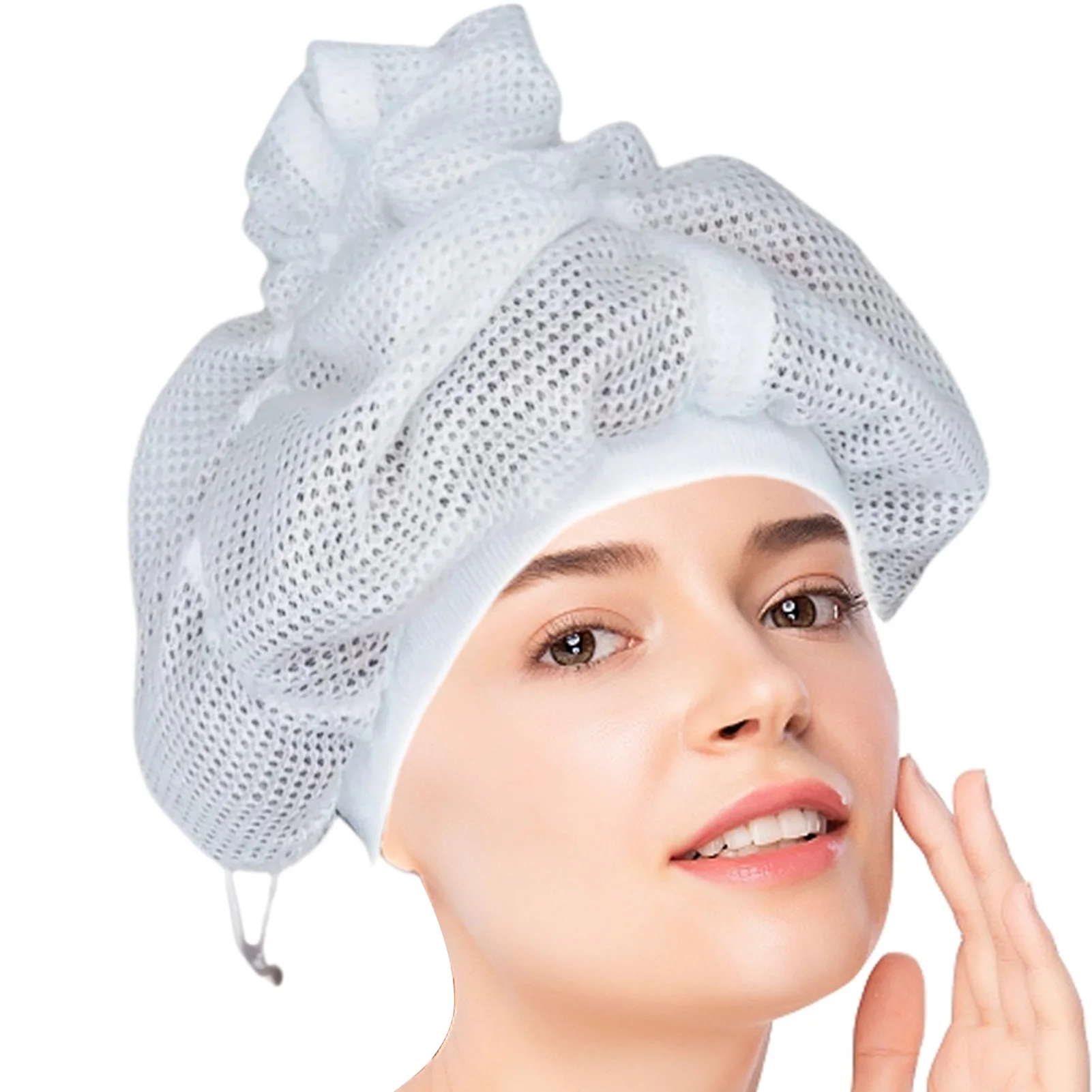 Net Plopping Cap for Drying Curly Hair with Drawstring Large Shower Cap Adjustable Net Plopping Bonnet Mesh Hat Bath Accessories