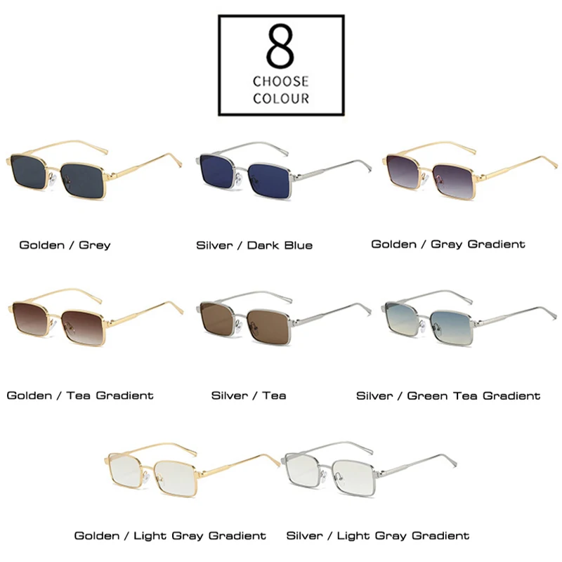 SO & EI جديد المعادن مستطيل النساء النظارات الشمسية موضة التدرج ظلال UV400 الرجال الشاي الأزرق فاسق نظارات شمسية