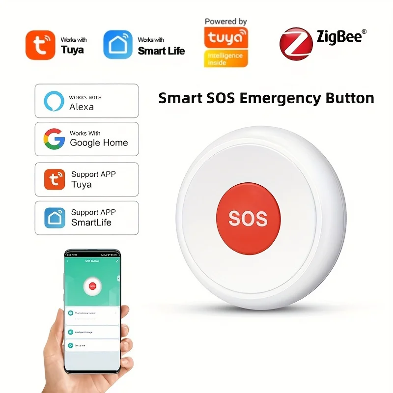 Zigbee 3.0 Smart SOS Button Emergency Alarm Tuya Home Elderly Help Alarm Switch with Patient Alert Call Button SOS Sensor