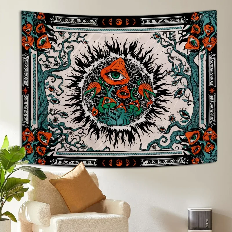 

Psychedelic Tapestry Home Tapestry Skeleton Eyes Mushroom Wall Hanging Cloth Decorative Tablecloth Background Cloth