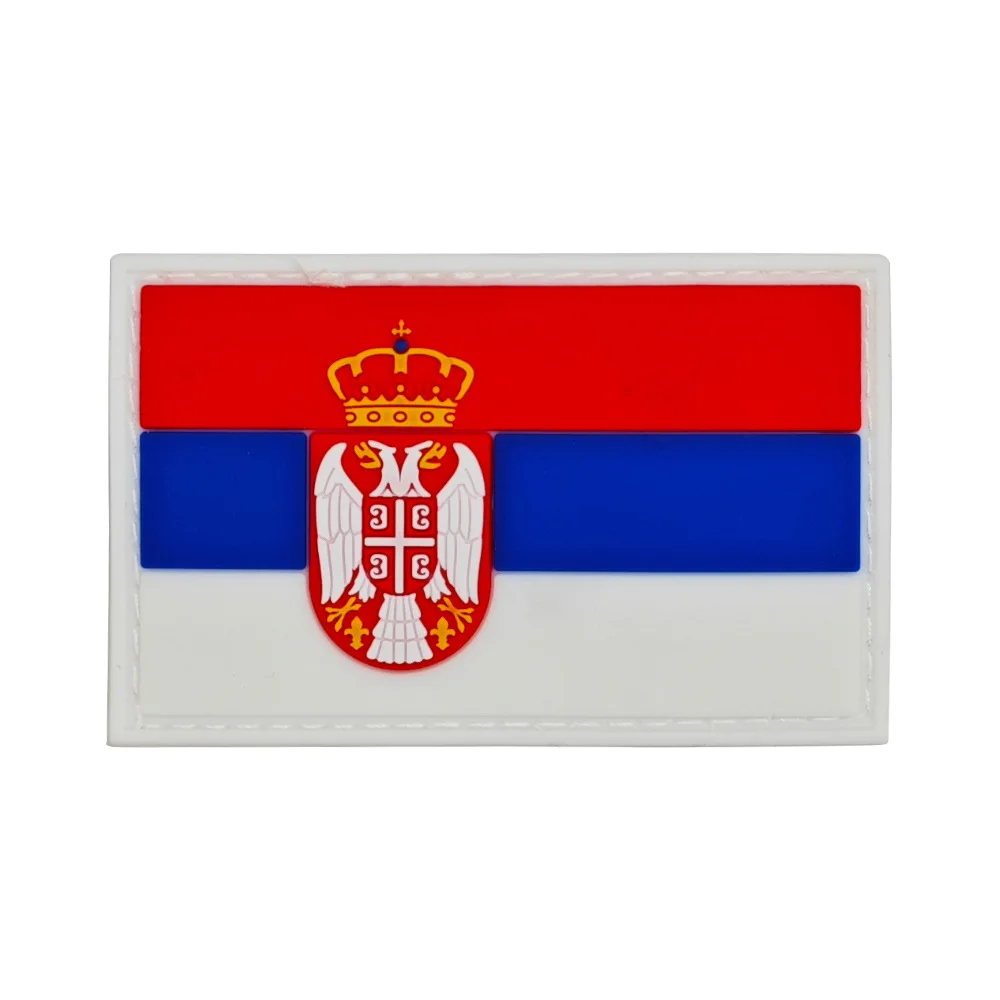 Serbia Flag Embroidered Patches IR Reflective Serbian Flags PVC Rubber Appliqued Patch For Clothing Backpack Cap