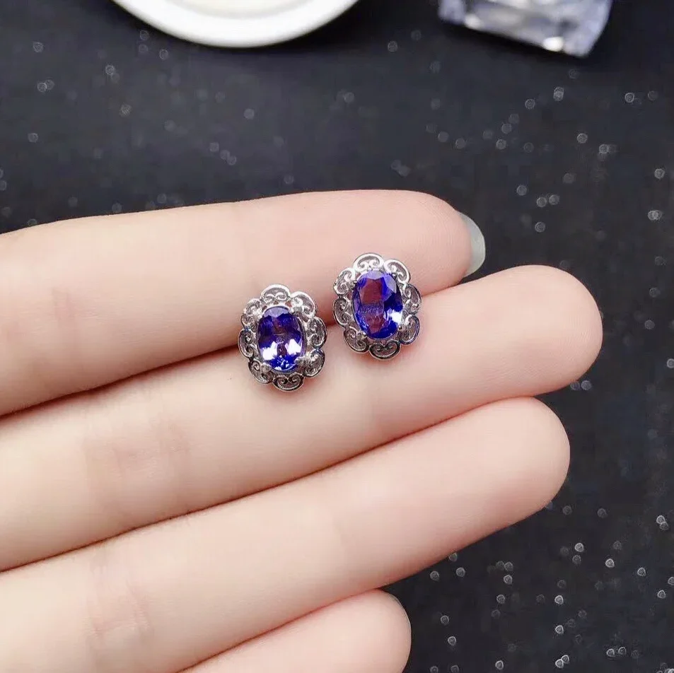 

5mm*7mm 100% Natural Tanzanite Stud Earrings for Office Woman VVS Grade Tanzanite Earrings 925 Silver Tanzanite Jewelry