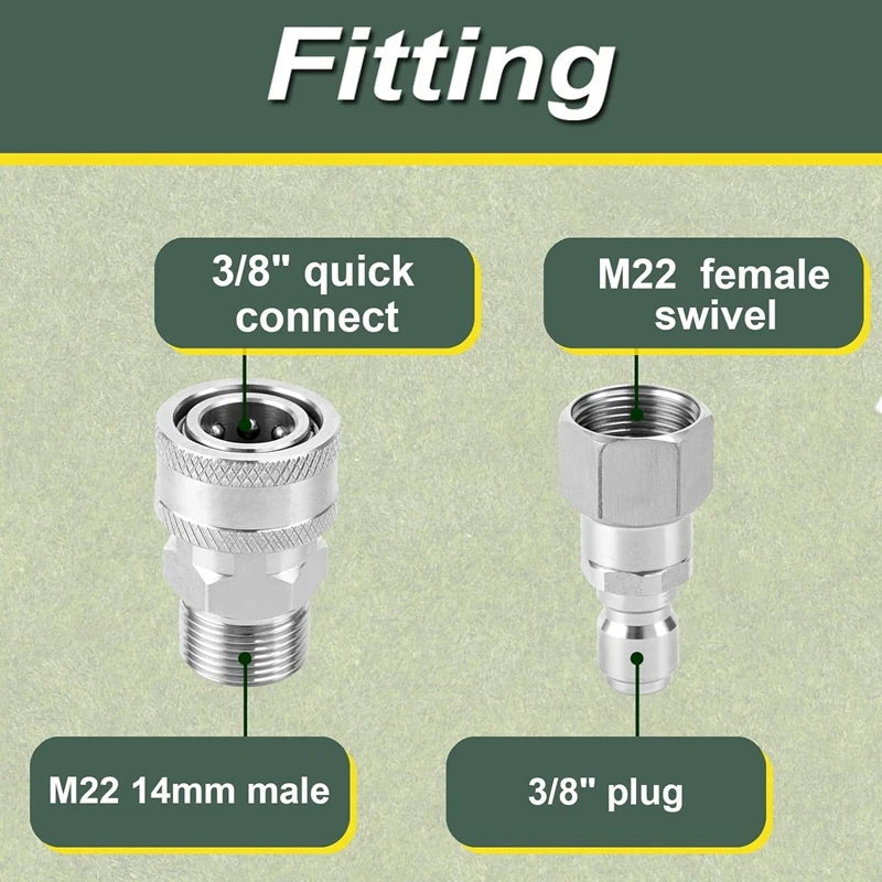 Pressure Washer Quick Connect Kit Swivel Fitting M22 14mm to 3/8 Inch Quick Disconnect for Pressure Washer Hose Adapter 5000 PSI image 3