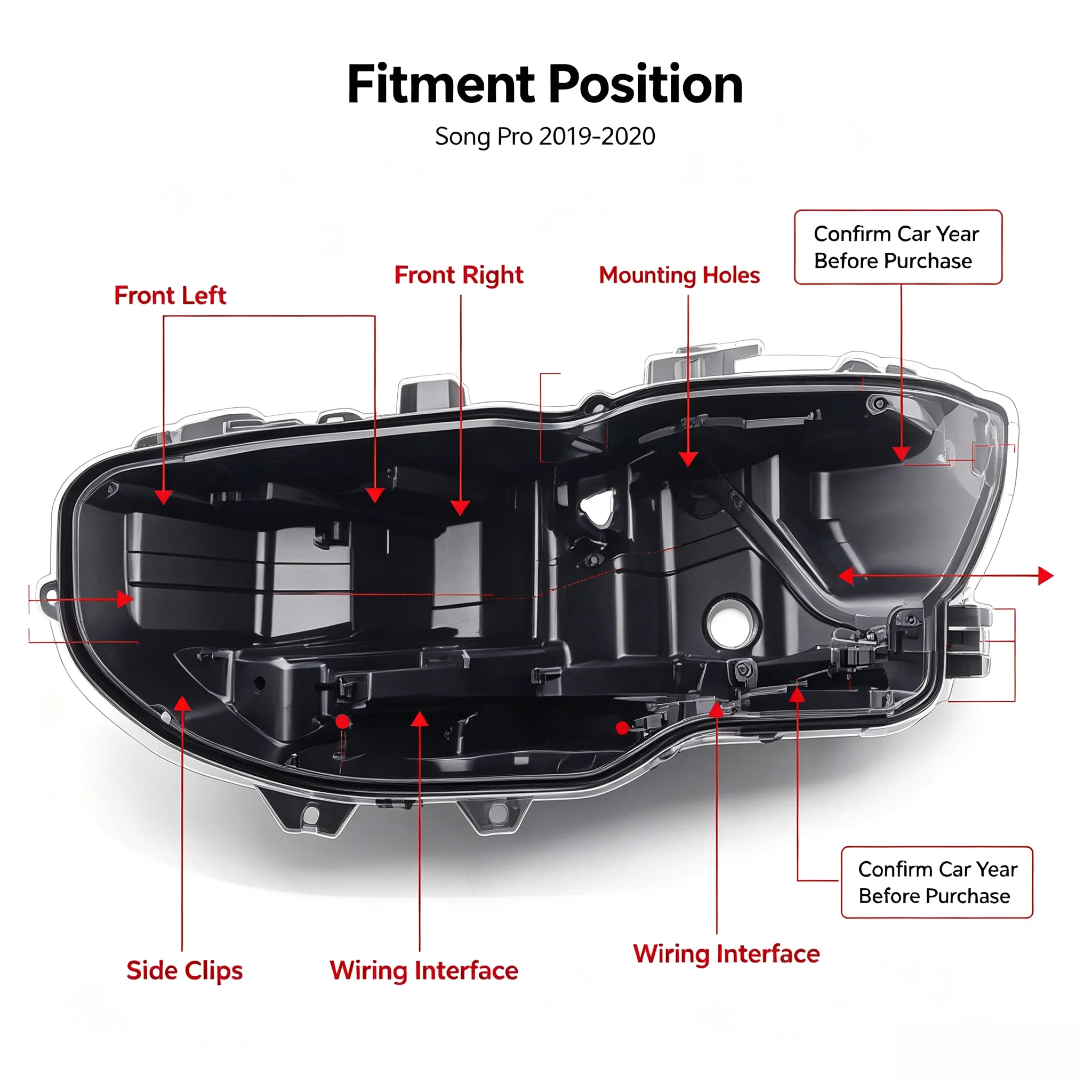 Moggic Black Headlight Rear Housing Base Bottom Shell For BYD Song Pro 2019‑2020 Front Headlamp Back Cover