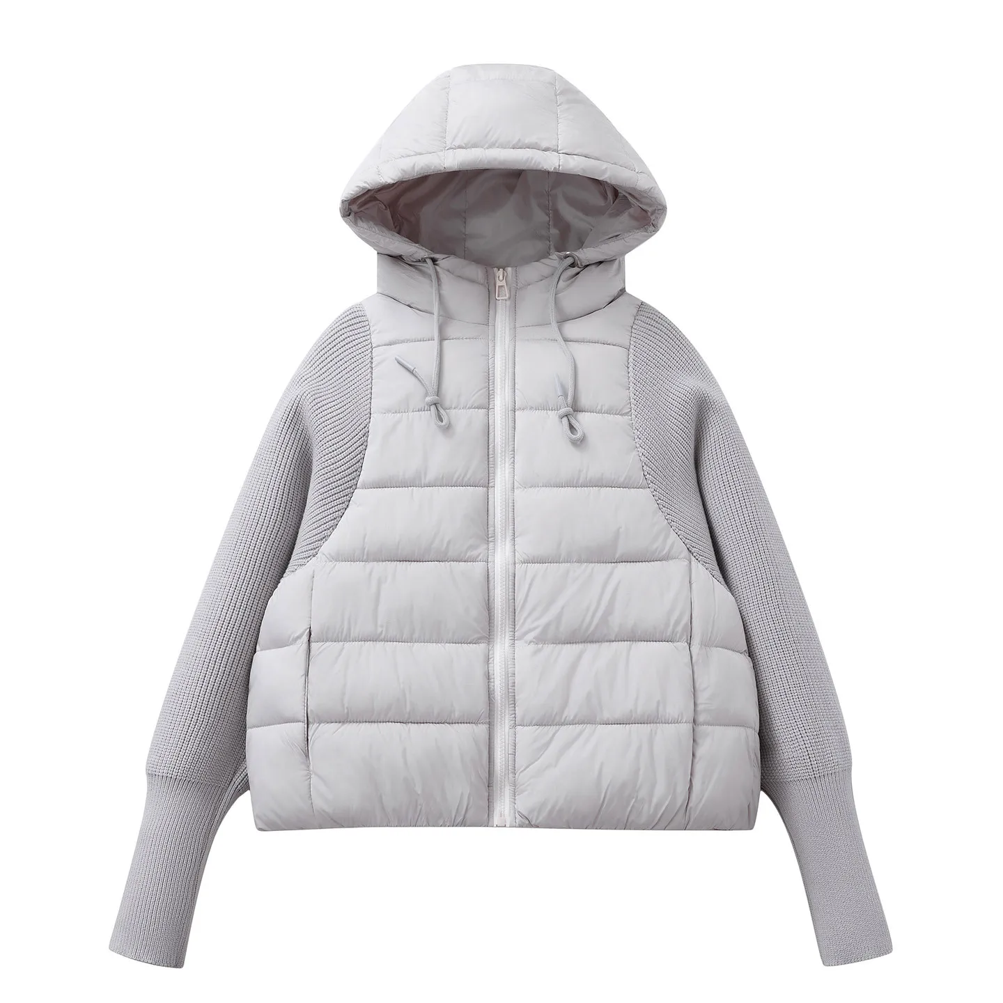 

Легкая вязаная хлопковая куртка с рукавами, женская зимняя куртка с капюшоном и длинными рукавами 2025 года, универсальный теплый топ с воротником-стойкой