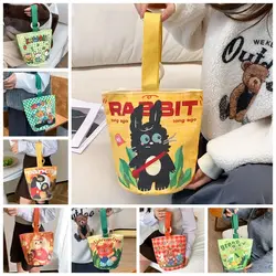 Letter Canvas Bucket Bag Portable Illustration Cartoon Print Canvas Handbag Tote Bag Mommy Bag Cartoon Tote Bag Shopping DIY