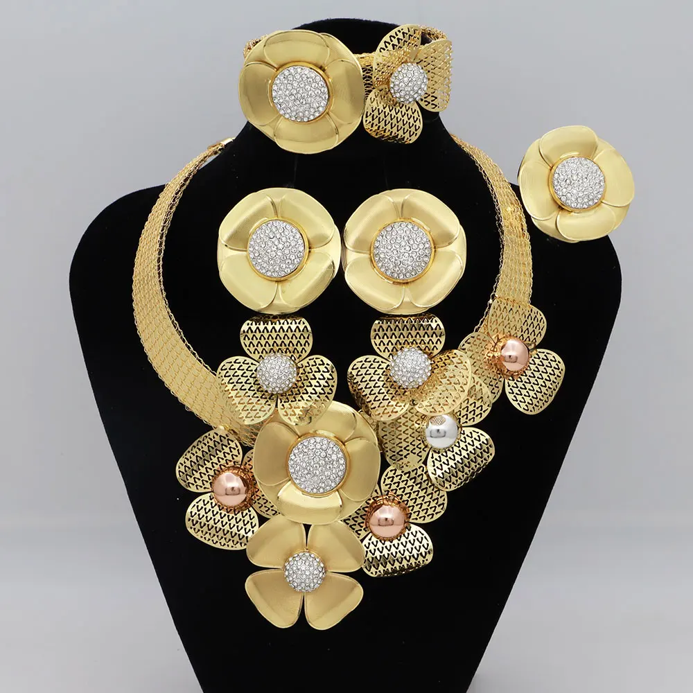 

Luxury Woman Necklace Unique Design African Wedding Party Earrings Bracelets Gold Plated Jewelry Accessories Free Shipping